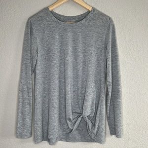 Activewear Long-Sleeve Gray Shirt with Front Tie Detail